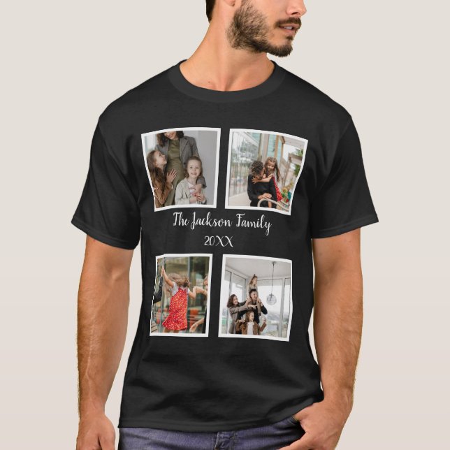 Personalised family 4 photo collage template T-Shirt (Front)