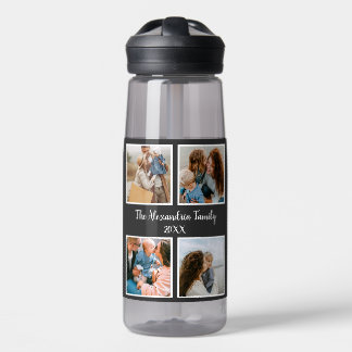 Personalised family 4 photo collage template water bottle