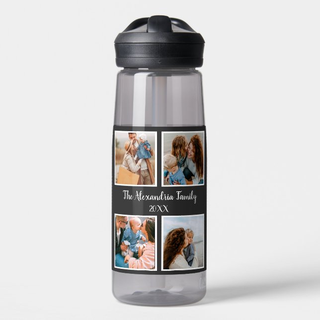Personalised family 4 photo collage template water bottle (Front)