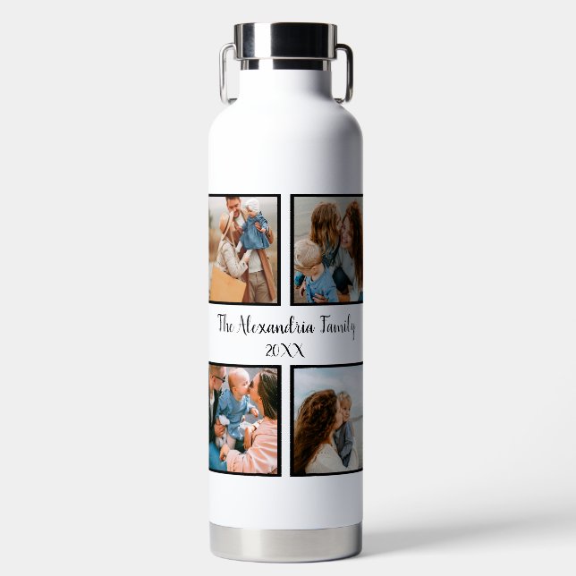 Personalised family 4 photo collage template water bottle (Front)