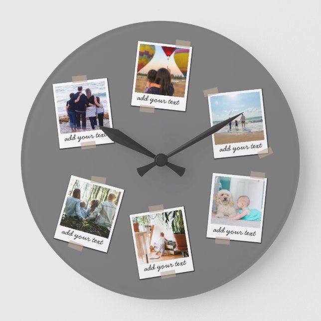 Personalised Family 6 Photo Custom Collage Large Clock (Front)