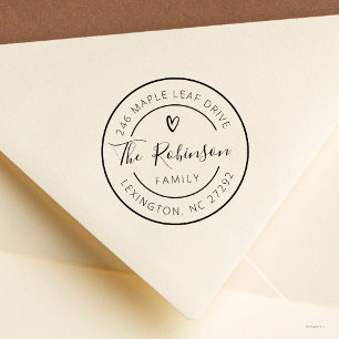 Personalised Family Address Round Little Heart Rubber Stamp