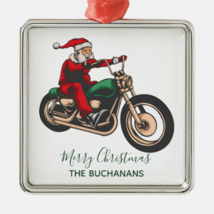 Personalised Family Biker Santa Christmas Metal Tree Decoration