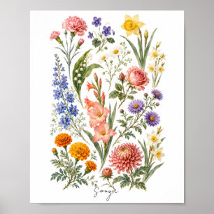 Personalised Family Birth Flower Print Custom Bi