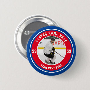 Personalised Family Blue Red Team Ice Hockey 6 Cm Round Badge