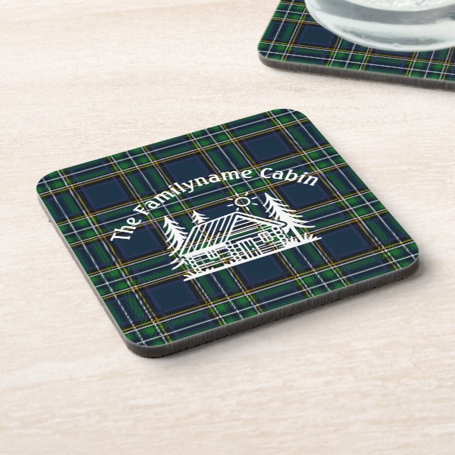 Personalised Family Cabin Plaid Coaster (Left Side)