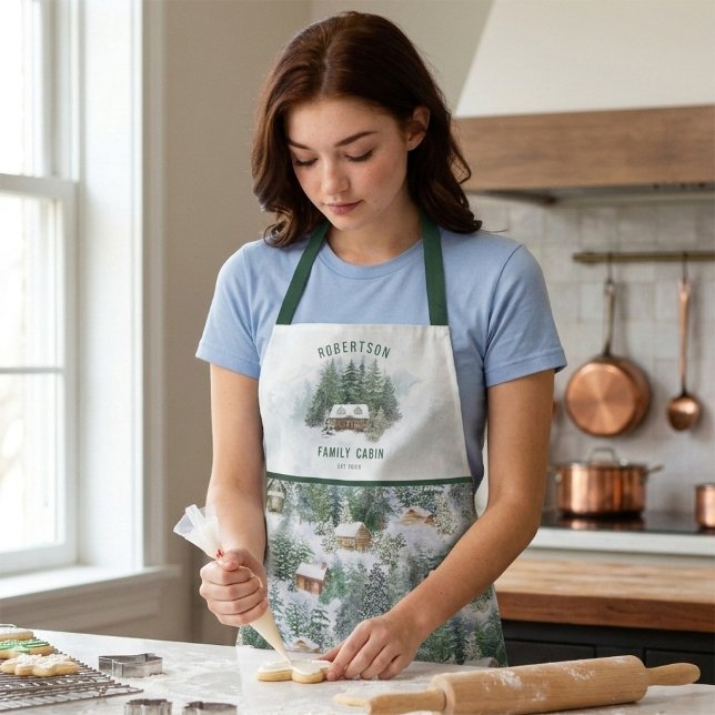 Personalised Family Cabin Winter Pine Forest Apron (Creator Uploaded)