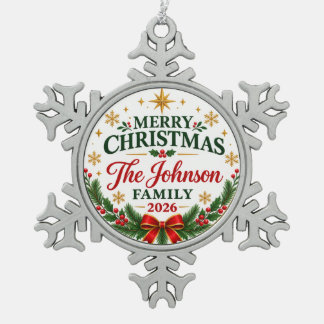Personalised Family Christmas 2026 | Snowflake Pewter Christmas Ornament