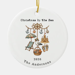 Personalised Family Christmas by The Sea Ceramic Tree Decoration