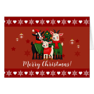Personalised Family Christmas Card with Goats