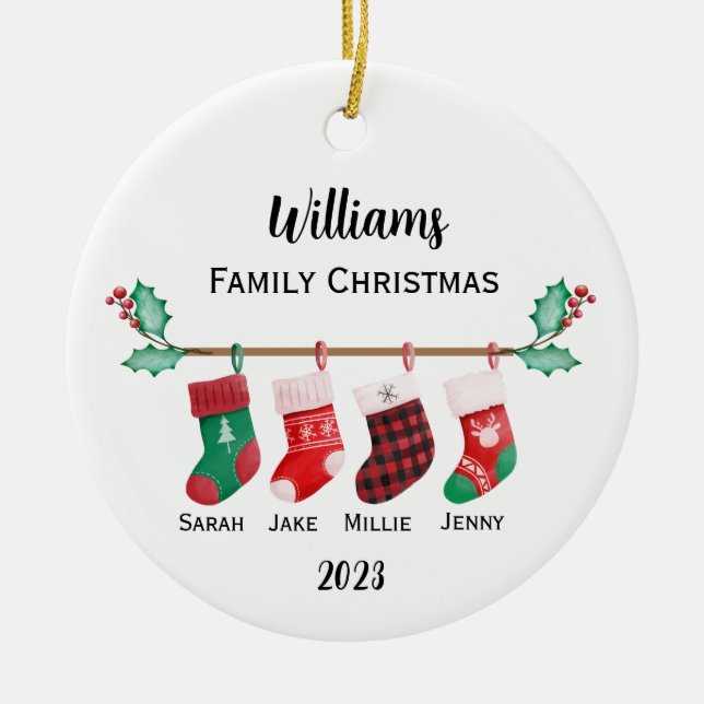 Personalised Family Christmas Ceramic Tree Decoration (Front)