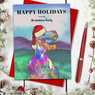 Personalised Family Christmas Dinosaur T-Rex Holiday Postcard