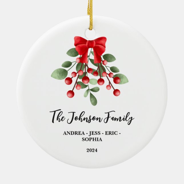 Personalised Family Christmas Ornament, 2-Sided Ceramic Tree Decoration (Back)