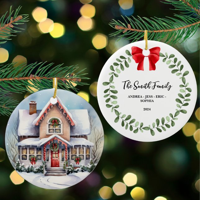 Personalised Family Christmas Ornament, 2-Sided Ceramic Tree Decoration (Creator Uploaded)