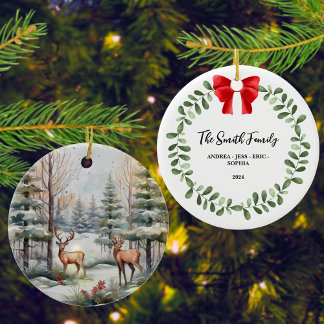 Personalised Family Christmas Ornament, 2 Sided Ceramic Tree Decoration
