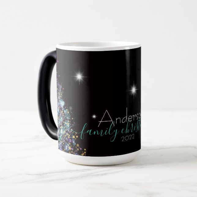 Personalised family Christmas pastel tree Magic Mug (Front Left)