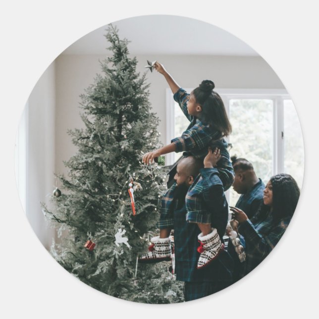 Personalised Family Christmas Photo  Classic Round Sticker (Front)