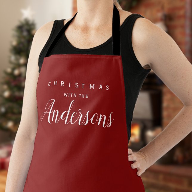 Personalised Family Christmas red elegant  Apron (Creator Uploaded)