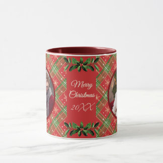 Personalised Family Christmas Red Plaid Mug