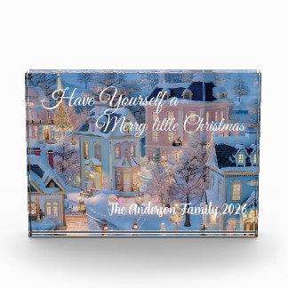 Personalised Family Christmas Snowy Village Photo Block