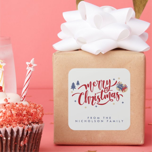 Personalised Family Christmas  Square Sticker (Party)