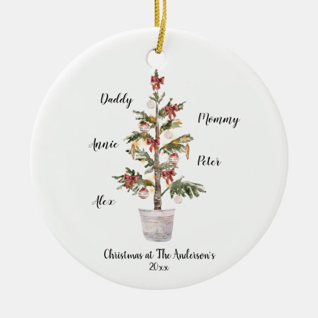 Personalised Family Christmas Tree Ceramic Decoration (Front)
