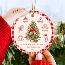 Personalised Family Christmas Tree Red Gingham Bow
