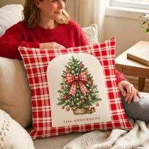 Personalised Family Christmas Tree Red Gingham Bow