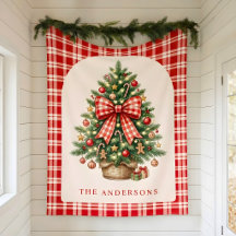 Personalised Family Christmas Tree Red Gingham Bow