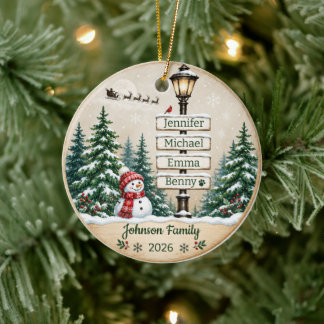 Personalised Family Christmas Tree Signpost Ceramic Tree Decoration