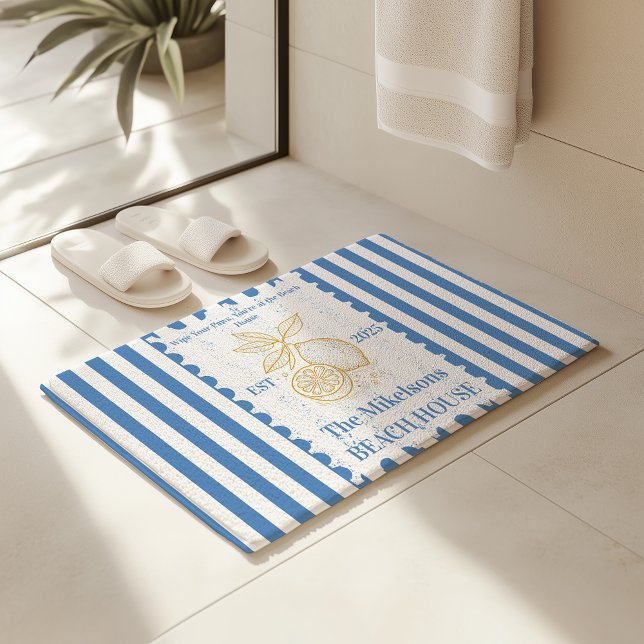 Personalised Family Coastal Lemon Beach House Deco Bath Mat (Creator Uploaded)