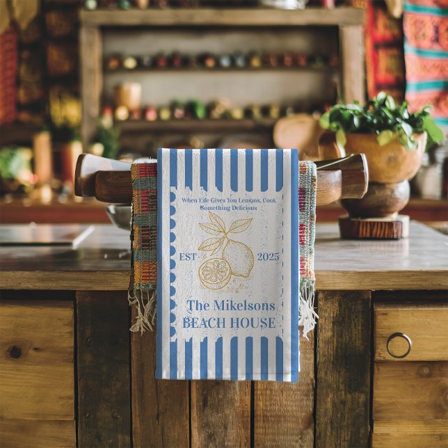 Personalised Family Coastal Lemon Beach House Deco Tea Towel (Creator Uploaded)