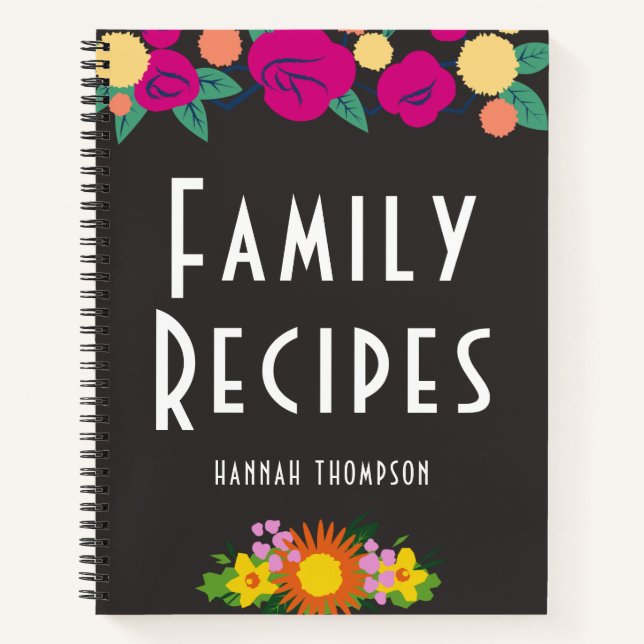 Personalised Family CookBook Floral Blank Recipe Notebook (Front)