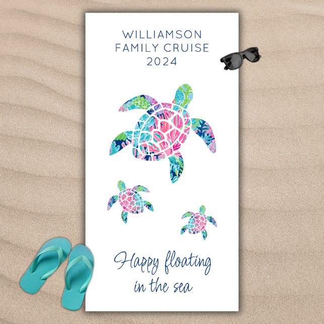 Personalised Family Cruise Vacation Sea Turtles Beach Towel (Creator Uploaded)