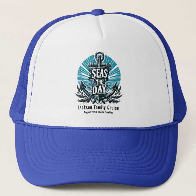 Personalised Family Cruise Vacation - Seas the Day Trucker Hat (Front)