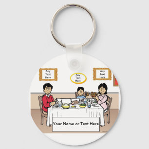 Personalised Family Dinner, 1 Boy Cartoon Key Ring