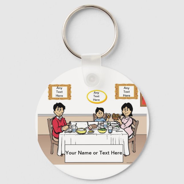 Personalised Family Dinner, 1 Boy Cartoon Key Ring (Front)