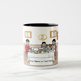 Personalised Family Dinner, 1 Boy Cartoon Two-Tone Coffee Mug