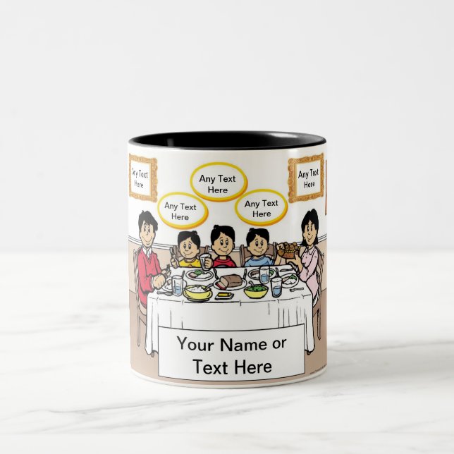 Personalised Family Dinner, 3 Boys Cartoon Two-Ton Two-Tone Coffee Mug (Center)