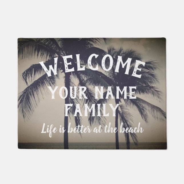 Personalised family doormat with cool beach photo (Front)