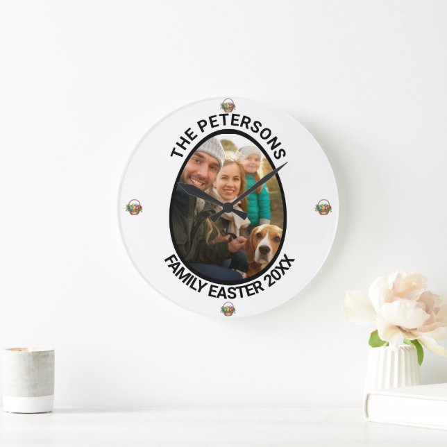 Personalised Family Easter Photo Egg Basket Large Clock (Home)
