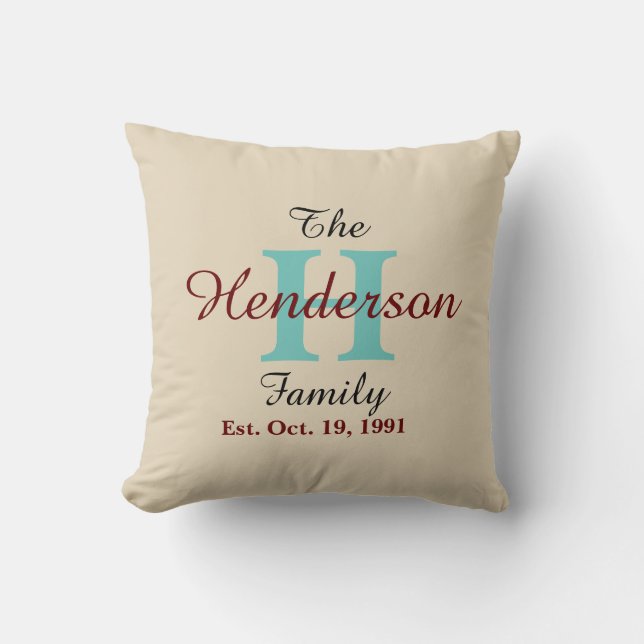 Personalised Family Established - Name & Initial - Cushion (Front)