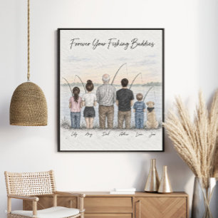 Personalised Family Fishing Portrait Gift Poster