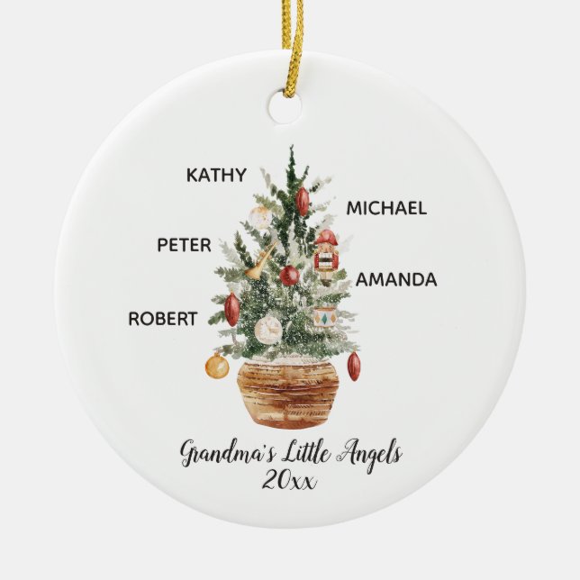 Personalised Family Grandchildren Christmas Tree Ceramic Tree Decoration (Front)