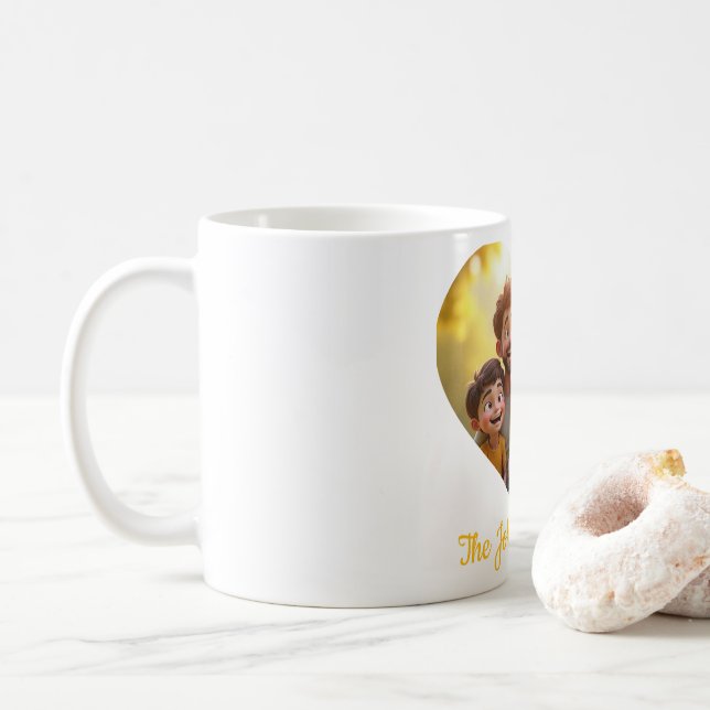 Personalised Family Heart Photo Mug – Custom Name  (With Donut)