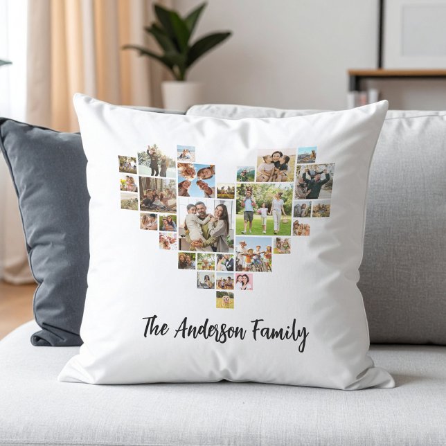 Personalised Family Heart Shaped Photo Collage Cushion (Creator Uploaded)