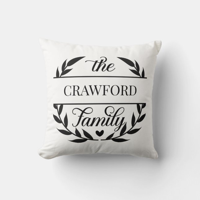 Personalised Family Laurel Wreath Throw Pillow (Front)