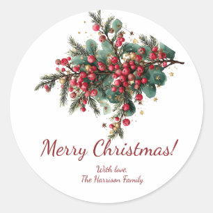 Personalised Family Merry Christmas Design Classic Round Sticker