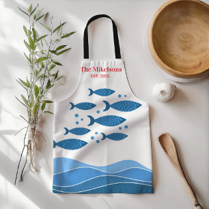 Personalised Family Modern Blue Coastal Fish Apron