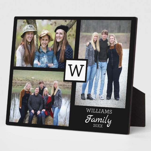 Personalised Family Monogram 3 Photo Collage  Plaque (Side)